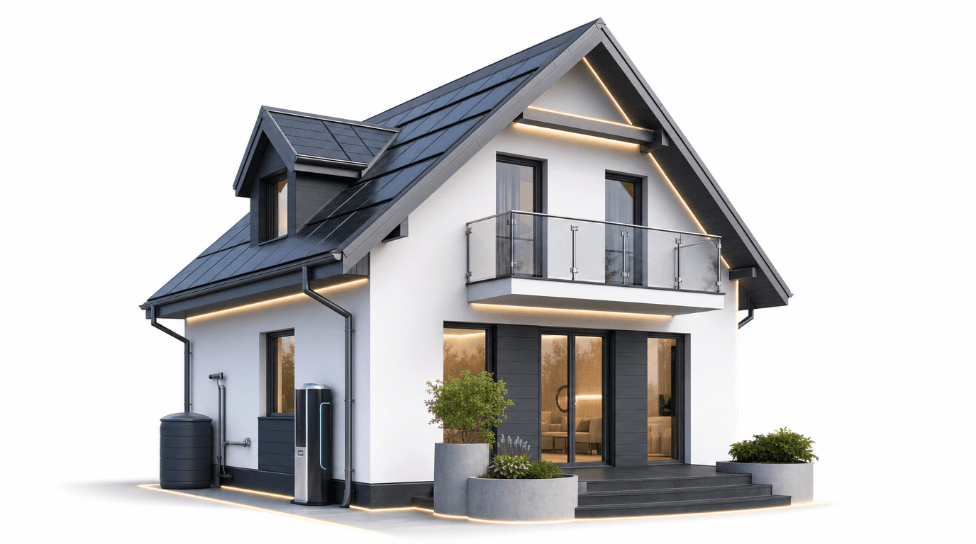 Dom samowystarczalny — PV, magazyn energii, retencja deszczówki, smart home